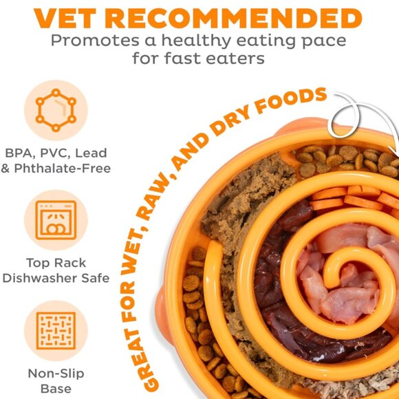 Outward Hound Fun Slow Feeder Dog Bowl 4 Cups Orange Spiral - Picture 6 of 7